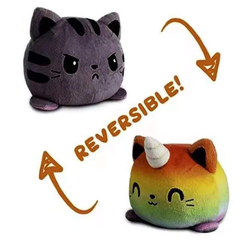 Peluches Reversibles de gato para niños, animales de peluche de