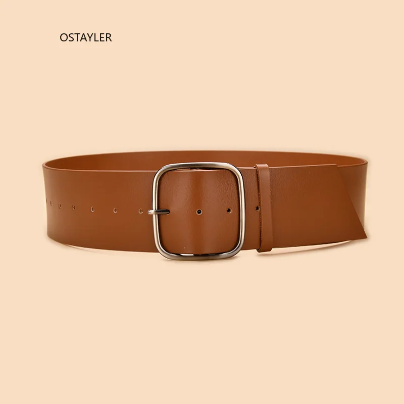 

Simple Design Wide Cowskin Belt for Women Square Buckle Adjustable Waistband 2021 Autumn Dress Real Leather Women Cinture Belt