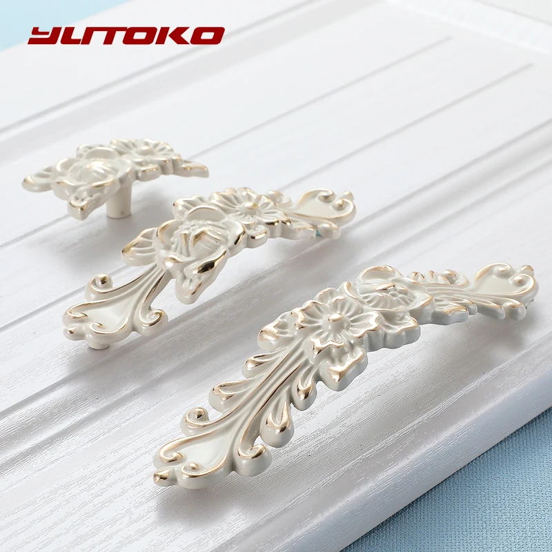 YUTOKO Lvory White Door Handles And Knobs For Cabinet Kitchen Cupboard Zinc Alloy Furniture Handle Dresser Drawer Cabinet Handle