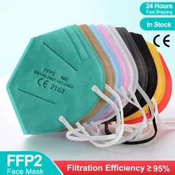 Máscara facial ffp2 aprovada kn95, máscara colorida de 5 camadas reutilizável com 5 camadas de proteção, fp2 fpp2, máscara ffp2, 5-100 unidades