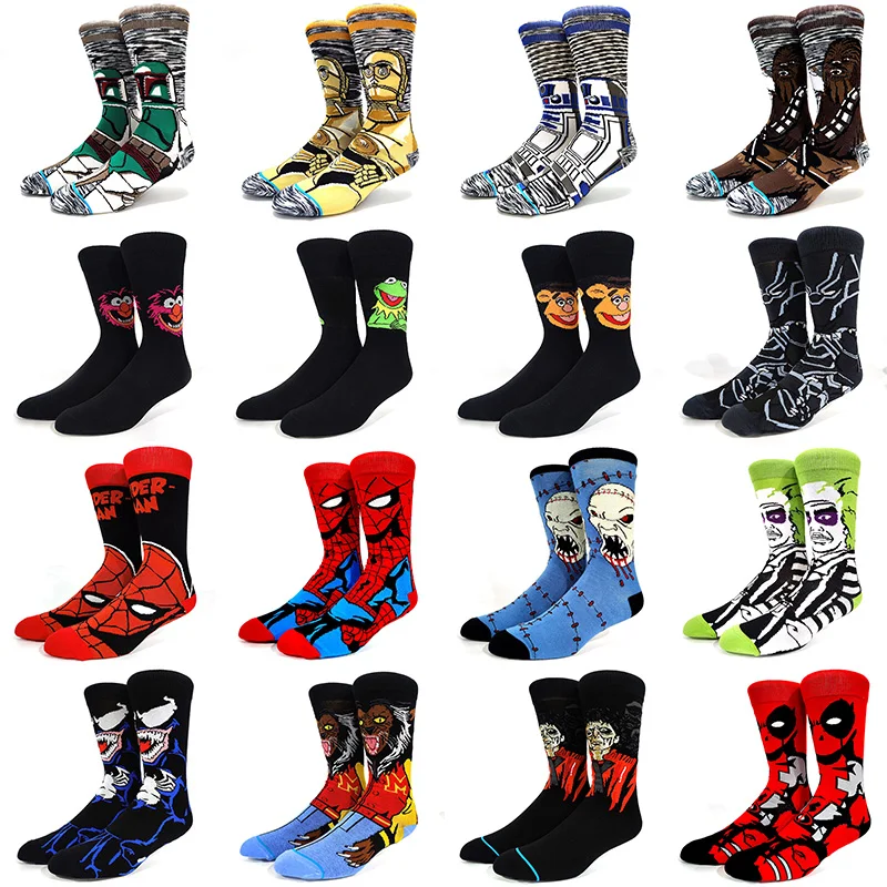 56-Stil Comics Held General Socken Cartoon Iron Man Spiderman Captain America Herrensocken