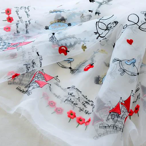 1yard Organza embroidered lace fabric Fairytale kingdom children\'s clothing materials Prince princess skirt fabric diy craft