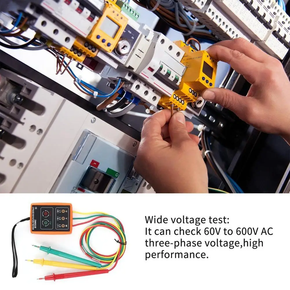 3 Phase Rotation Tester Digital Phase Indicator Detector LED Buzzer Phase Sequence Meter Voltage Tester Tools 60V~600V AC SM852B