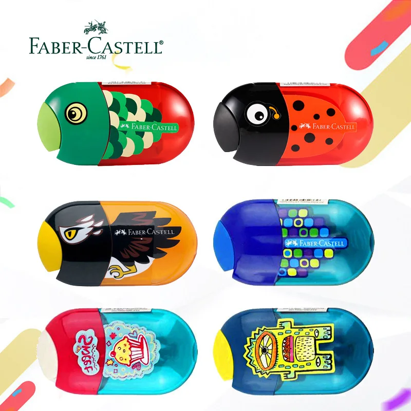 FABER-CASTELL Cartoon Pencil Sharpener Creative Double Hole Mechanical Pen Knife with Eraser Kawaii Animal Stationery Supplies