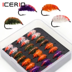 ICERIO 24pcs/Box Scud Bug Worm Nymphs Flies Barbed Hook Trout Fishing Carp Fly Lure Bait