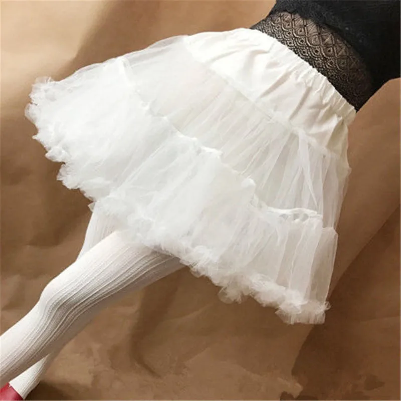 Frauen Mädchen Gekräuselte Kurze Petticoat Feste Weiße Farbe Flauschigen Blase Tutu Rock Puffy Halb Slip Prom Krinoline Unterrock Kein Hoop