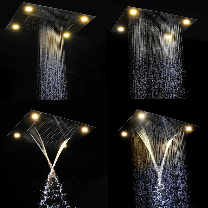 Hotel LED Shower Set Concealed Ceiling Large Rainfall Waterfall 4 Inch Massage Body Jet High Flow Shower System