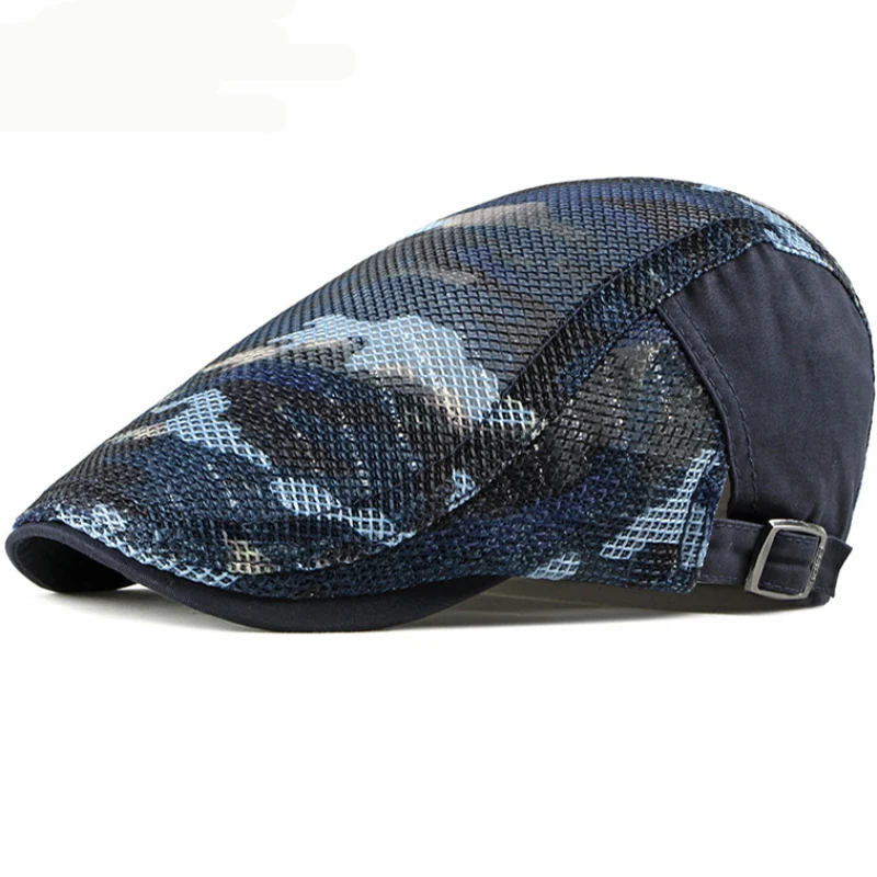 Beret Cap Summer Sun Hats for Men Women Breathable Men Trucker Mesh Cap Adjustable Camouflage Ivy Newsboy Flat Cap Berets