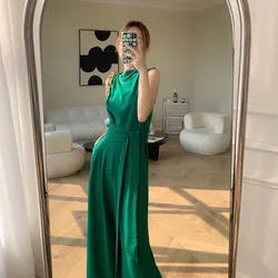 Elegant Woman Green Sleeveless Jumpsuit Summer Outfit Bandage High Waist Wide Leg Pants Black Rompers Playsuits Female Overalls