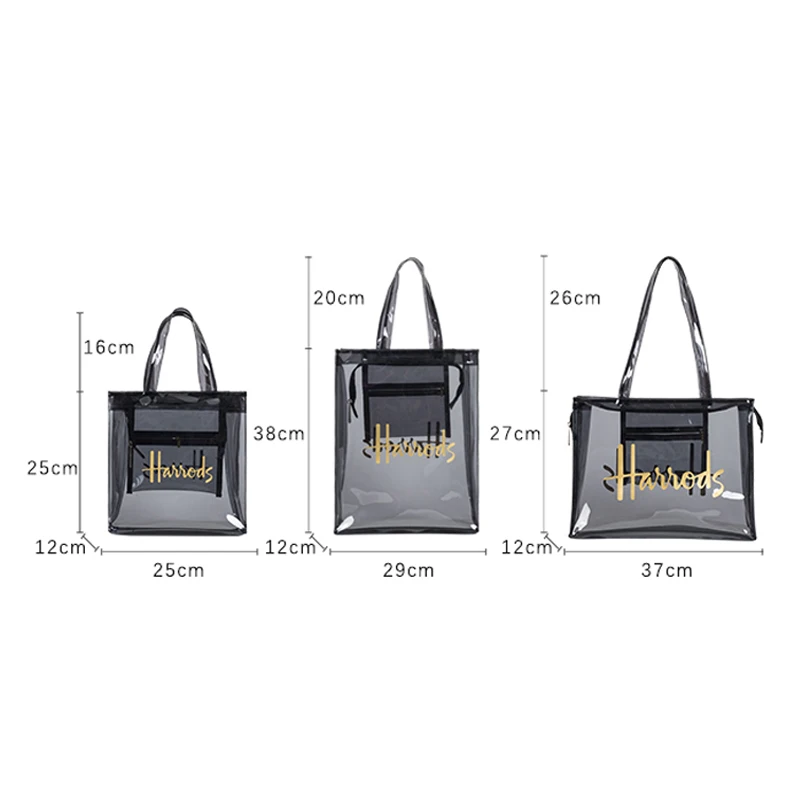 London Style Clear PVC Tote Shopping Bag Eco Friendly Signature Transparent Shopper Handbag and Gym Women Work Purses for Beach