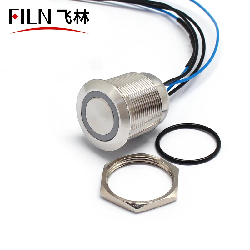 FILN 22mm 12V Ring LED Momentary Or Lactching Stainless Steel IP68 Waterproof Metal Potted Push Button Switch with wire