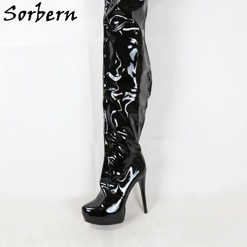 Sorbern Custom Plus Size Black Boots Women Crotch Thigh High Inside 95Cm Outside 135Cm Us15 Unisex Lady Boots Super Long