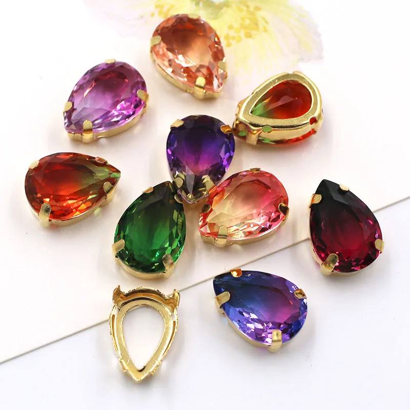 Clothing Accessories Glass Crystal Stones Teardrop Shape Pointback Sewing Gold Claw Rhinestones For Needlework/Jewelry Making