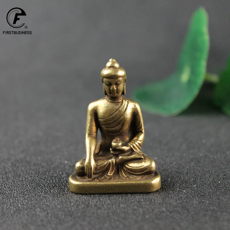 Solid Pocket Pure Brass Sakyamuni Buddha Figurines Miniatures Desktop Ornament Antique Copper Dharma Master Statue Decorations