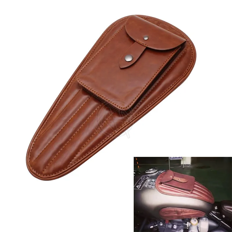 Motorcycle Universal PU Leather  Fuel Tank Chap Cover Panel Bag For Triumph Bonneville T100 Harley Softail Street Bob FXBB