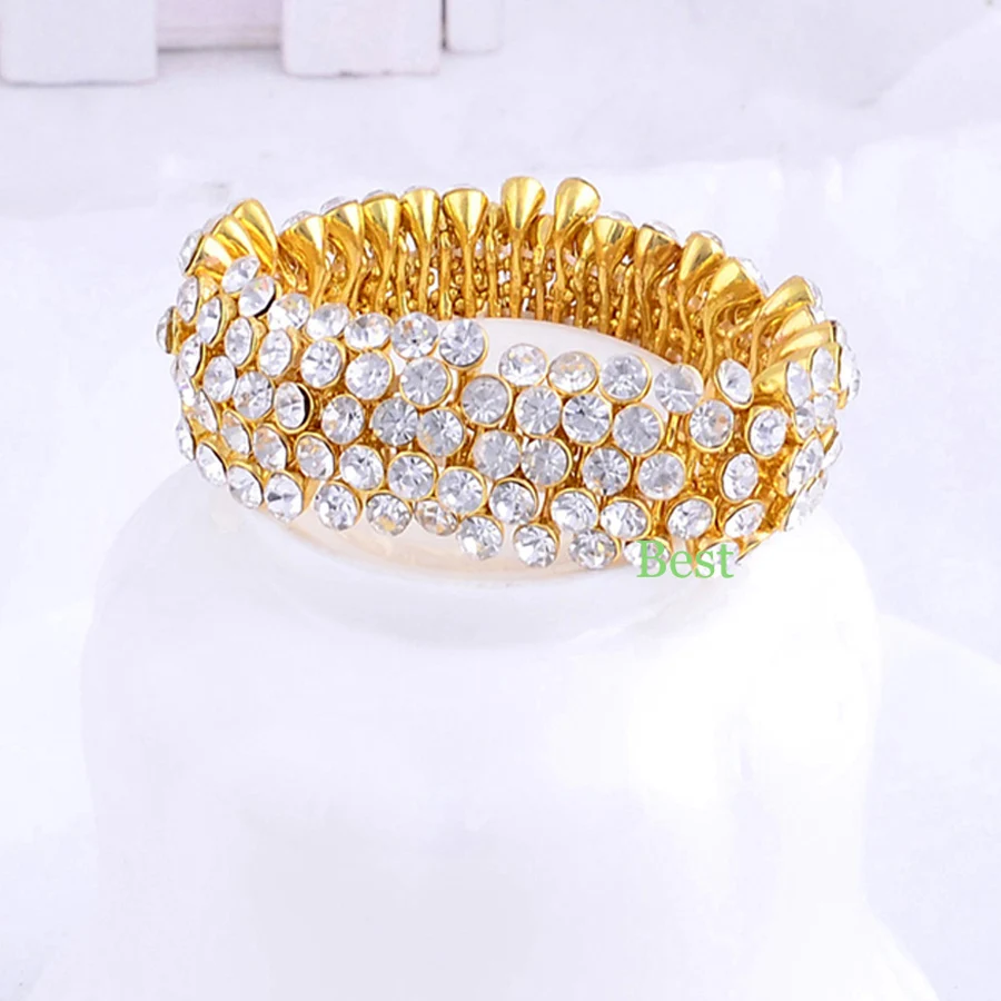 

Luxury Crystal Elastic Bracelet For Women Multilayer Bracelets 18K Gold Plated Jewelry Gifts Engagement Wedding Party