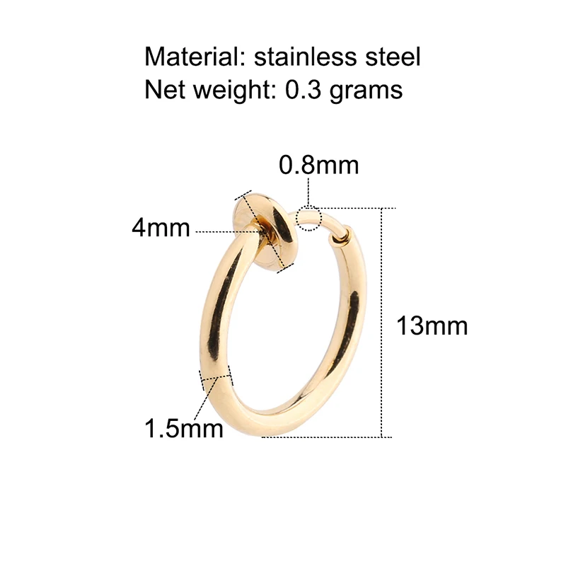 UNNAIER 1Pair 13mm Diameter Hoop Earrings No Hole Clip Earrings Stainless Steel Ladies Ear Clips 2023 Earring Trend New Arrival