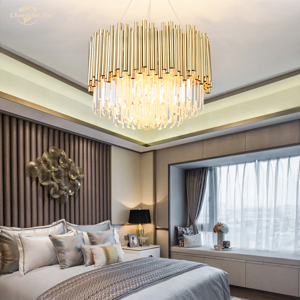 Nordic Crystal Chandeliers Lighting Luxury LED Gold Lamp Creative Round Indoor Lights for Living Room Bedroom Dining Room