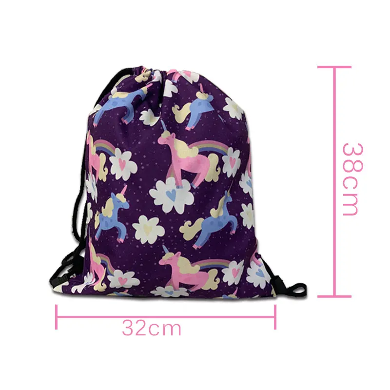 Unicorn Floral Drawstring Bag Women Backpack Girls Pink Horse Canvas Storage Bags Girls Shoulder Bags for Travel Shoes Holder