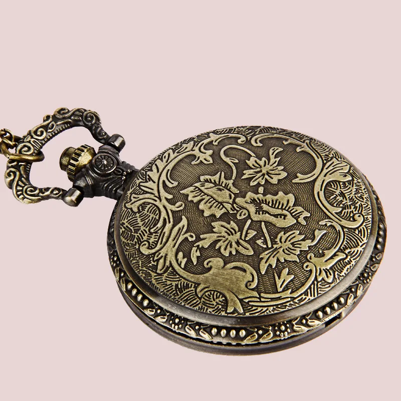 8188Trend Vintage Pocket Watch with Necklace Islam Double Fortress Opened Quartz