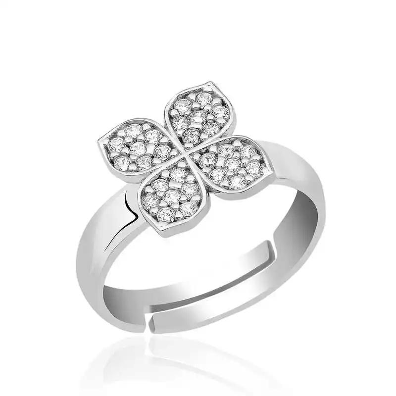 Silver Wind Rose Flower Ring