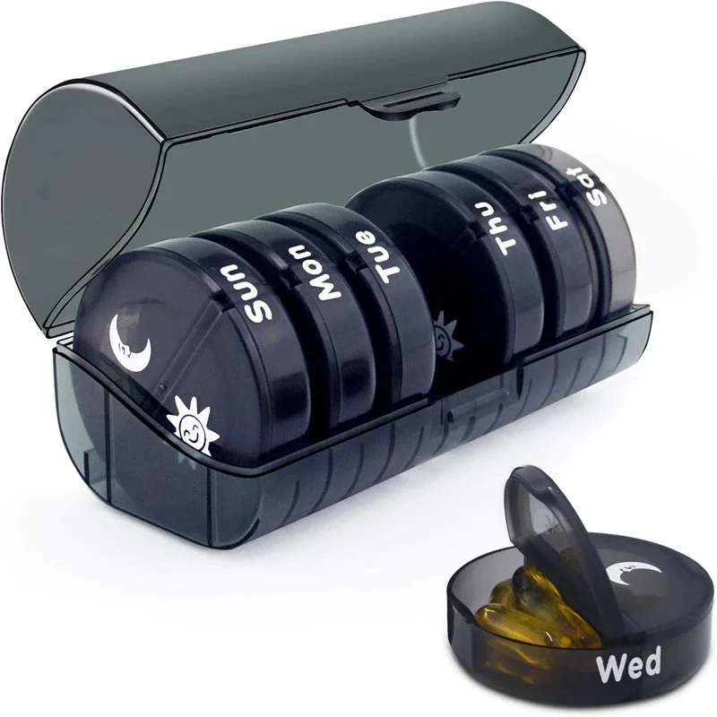 

Portable 7 Days Pill Organizer,Medication Container for Daily Fish Oil/Vitamin/Supplement, with Dust-Proof Box, BPA-Free