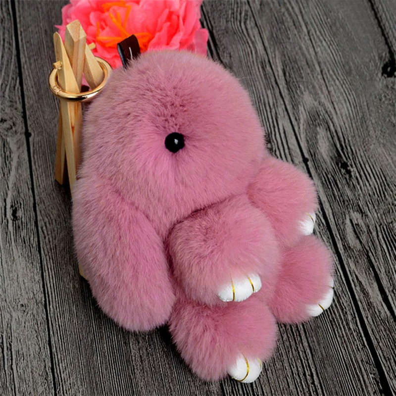 Cute Natural Rabbit Fur Pom Pom Bunny Key Chain Women Rabbits Keychain On Bag Car Trinket Doll Jewelry Party Toys Friends Gift