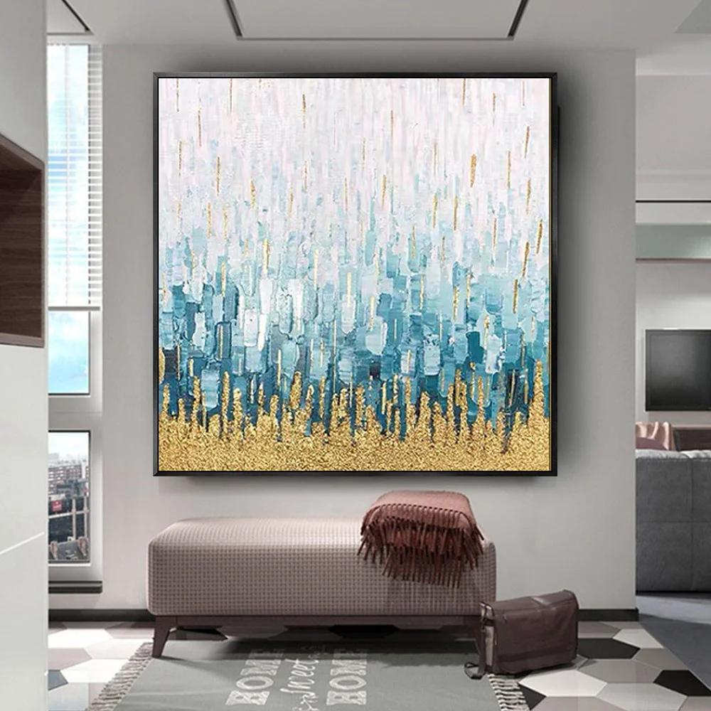 Creative Gold And Blue Line Wall Art 100% Hand-painted Oil Paintings Modern Abstract Canvas Paint For Home Decor Painting