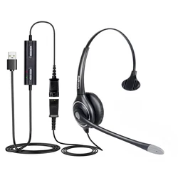 USB Plug Corded Headphone for laptop,PC,computer, Call Center Noise Cancelling Headset With Adjustable Mic, Mute and Volume