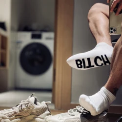 Fashion White Unique Design words Socks Men Cotton Sports Tube Football Socks Comfortable