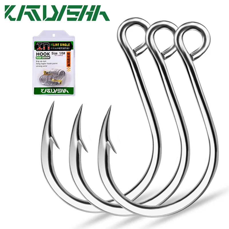 

KATYUSHA 100Pcs/lot Barbed Single Hooks 6#-11/0# Big Eye Fishhooks High Carbon Steel Sharp Carp Jigging Fishing Hooks Tackle