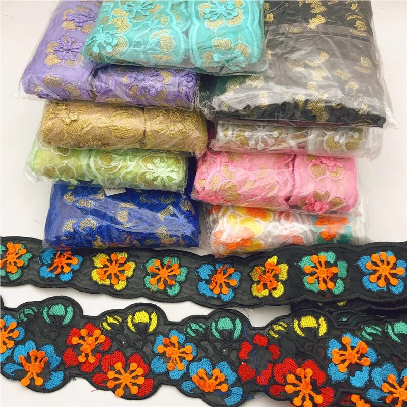 5yards Each Floral Tulle Lace Trim Ribbon Fabric Flower Embroidery Wedding Sewing for Set Papa Mama Kids Baby