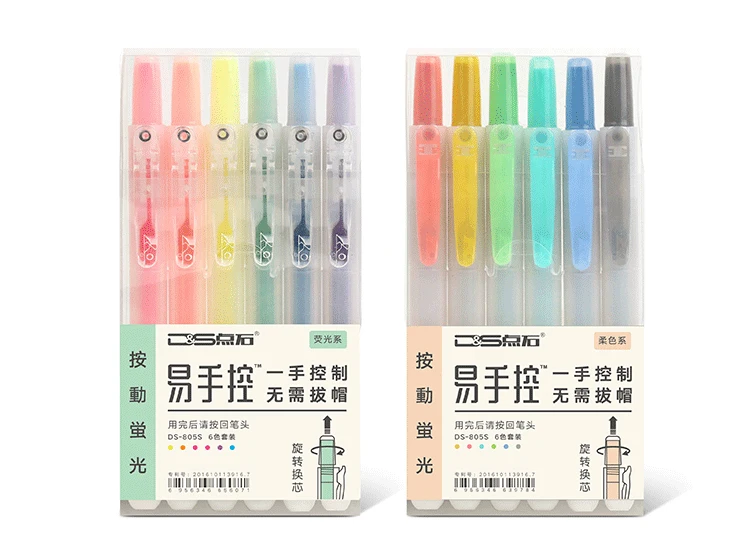 6 ピース/セット格納式蛍光ペン詰め替えパステル蛍光ペン蛍光マーカー