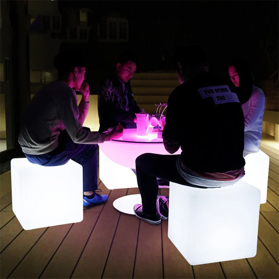 10CM/15CM/20CM RGB LED Cube Light Outdoor Waterproof Cube Seat Chair Light 16 Colors Bar KTV Glowing Stool Light With Remote