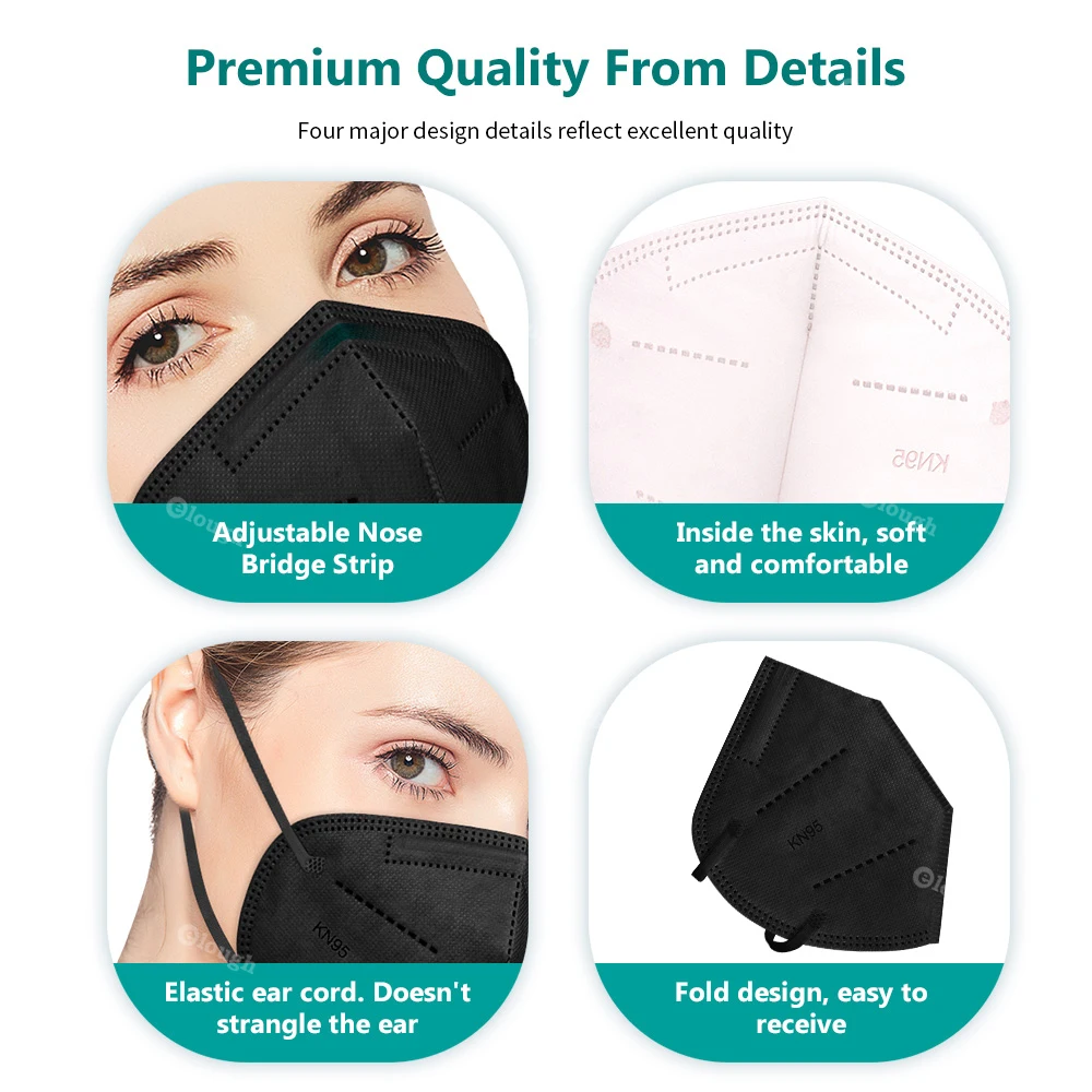 10-200PCS Mascarillas KN95 Certificadas 5 Layers Black KN95 Masks Colored FFP2mask Adult Mascarilla FP2 FPP2 Approved Mask FFP2