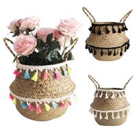 Nordic Macrame Wicker Basket Seagrass White Basket Panier Osier Cesta Mimbre Laundry Woven Storage Handmade Baskets tassel Vase