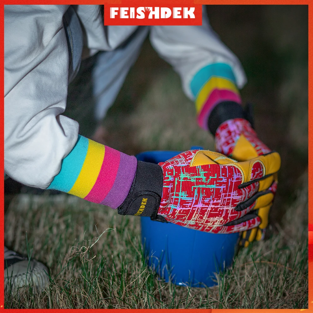 

Kids Genuine Leather Work Gloves Bicycle Cycling Gardening Outdoor Safety Protection with Reflective Touch Screen Children Glove