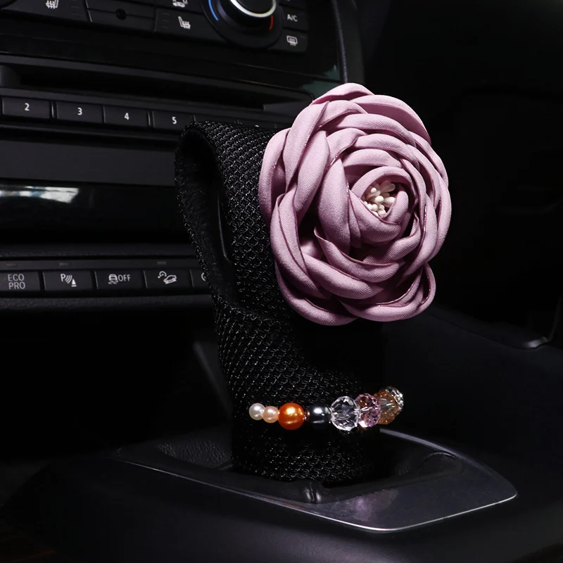 Mesh Pearl Flower Car Interior Decoration Accessories Set Headrest Pillow Steering Wheel Cover Gear Handbrake Cover Seat Cushion