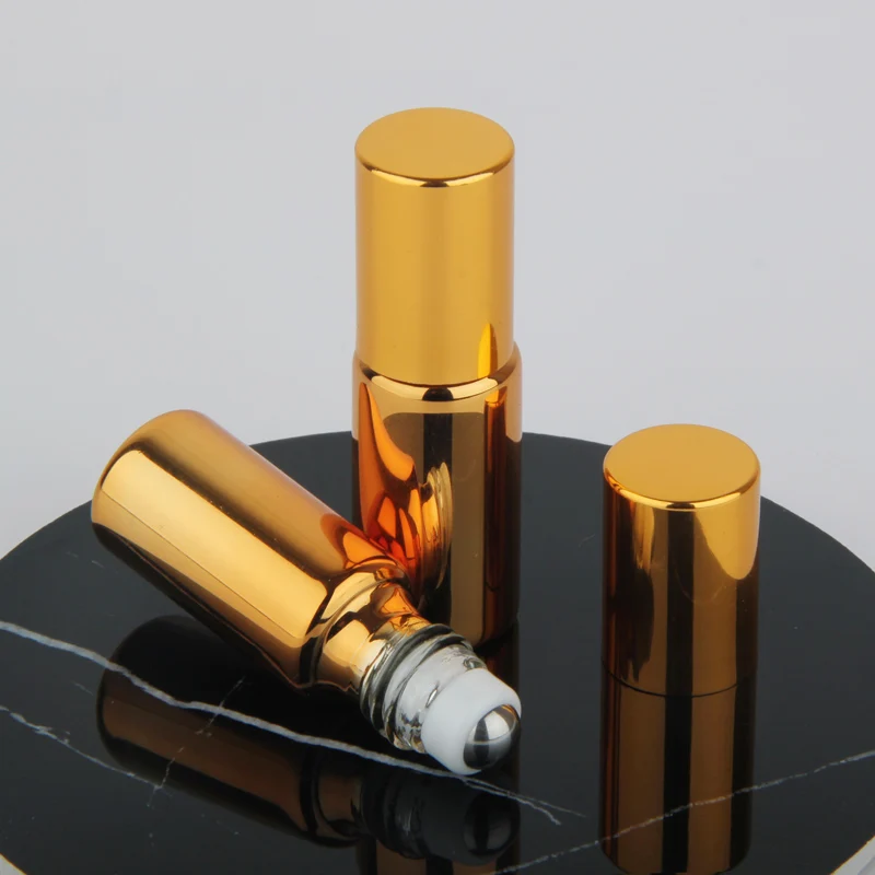 5ml Essential Oil Bottle Mini Empty Roller Bottle Gold Silver Black UV Glass Refillable Perfume Bottle