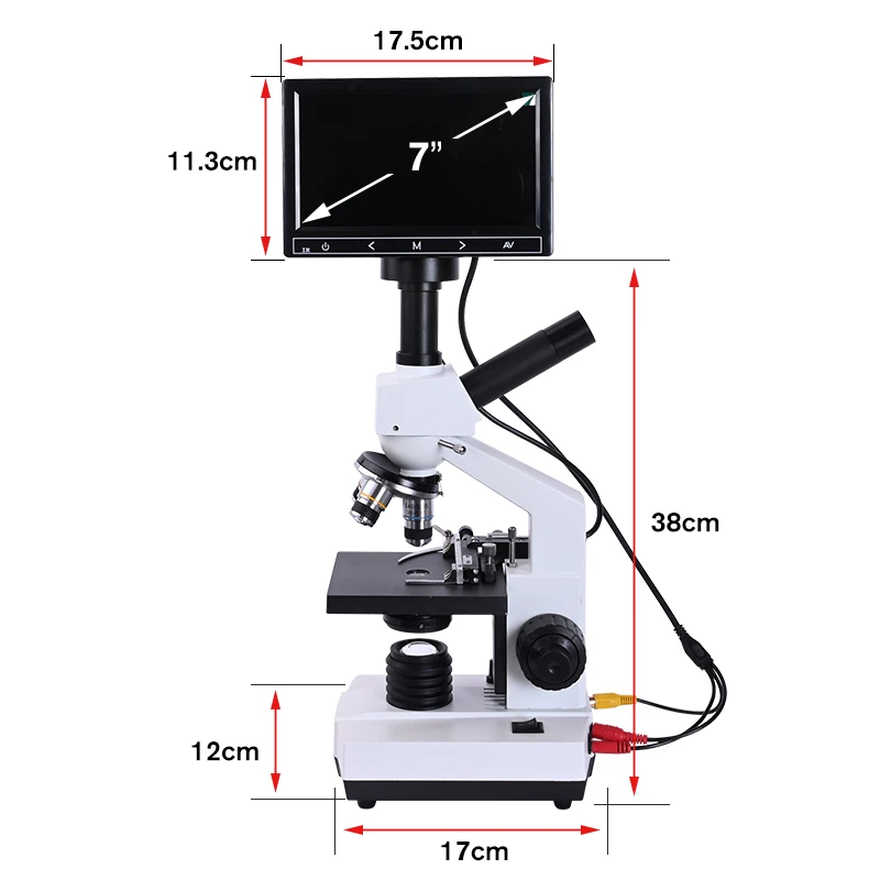 5MP HD Professional Mites Sperm biological Lab Digital Microscope Led + electronic eyepiece + 7-inch LCD screen USB Data line