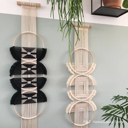 Decoración de pared de algodón redonda de madera, tapiz colgante de pared de macramé, tejido a mano, estilo Simple de Mandala para decoración de habitación y casa