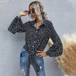 Women Blouses Fashion 2020 Printed Puff Single-breasted Shirt Long Sleeve for Fall  Plus Size Women Clothing Ladies Loose V-Neck