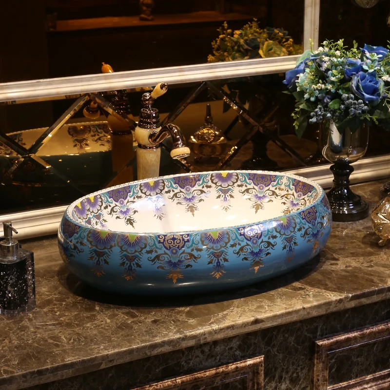 Camouflage Garden Art Table Basin European Ceramic Washbasin Oval Inter-Platform Basin American Basin Wash Basin