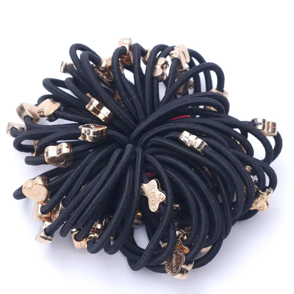 30PCS/Set Women Girls Black Basic Hair Rope Simple Solid Colors Elastic Headband Ponytail Holder Hair Accessories