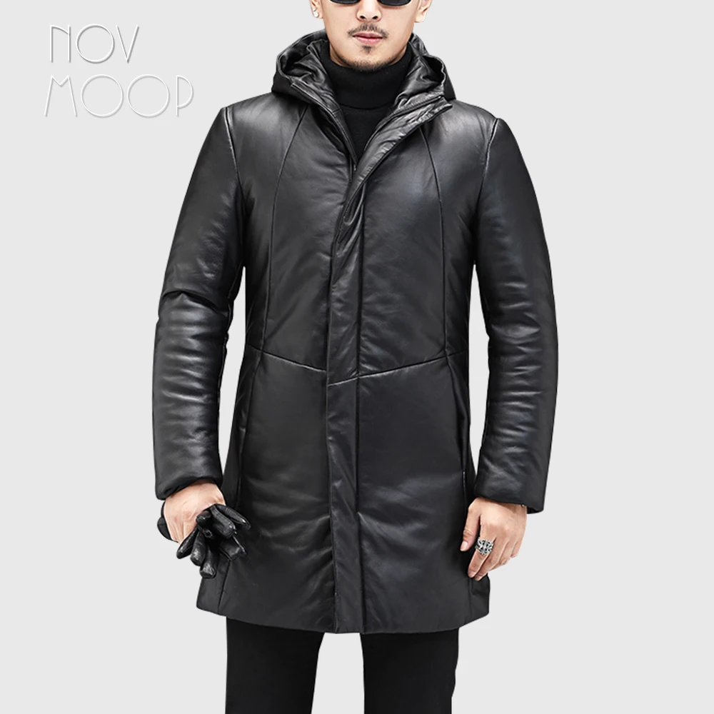 

Novmoop sheepskin durable non-washable genuine leather men's down coat for winter casual smart LT3316