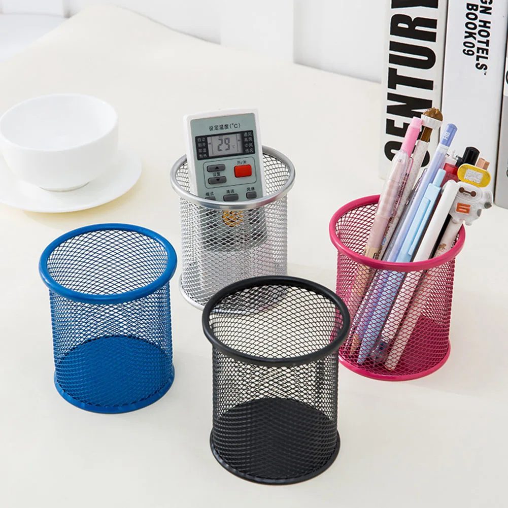 Neue Bleistift Halter Büro Schreibtisch Metall Mesh Platz Runde Stift Topf Tasse Fall Container Veranstalter Langlebig Bleistift Fall