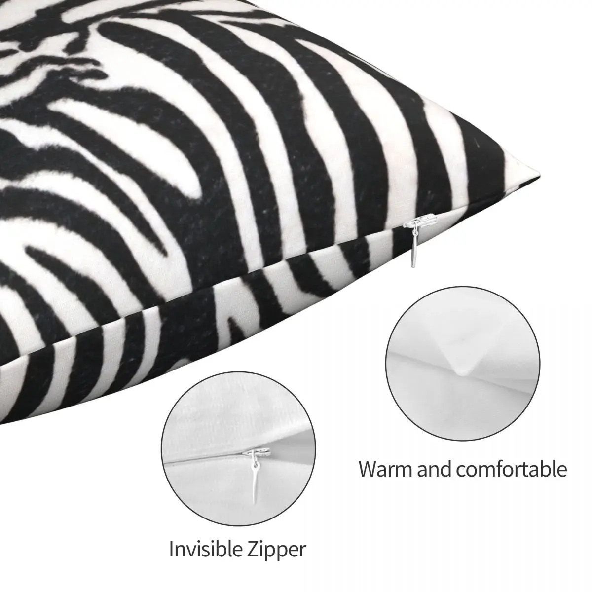 Zebra Stripes Square Pillowcase Polyester Linen Velvet Pattern Zip Decor Pillow Case Room Cushion Case