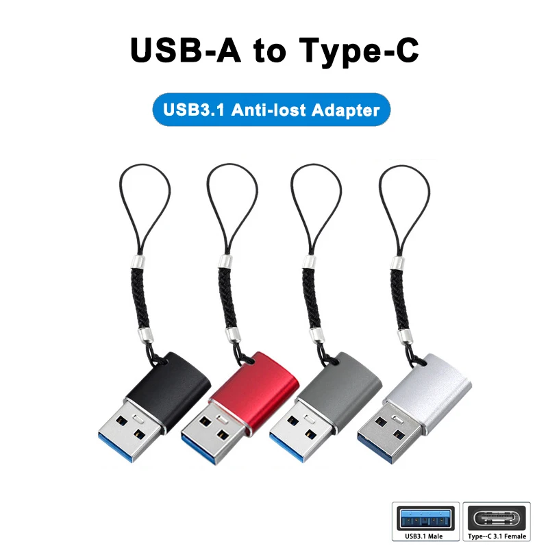 3A USB 3.1 Anti-Lost OTG Data Adapter USB-C 3.1 Male to Type C 3.1 Female Cable Converter For SAMSUNG S20 Ultra XIAOMI HUAWEI