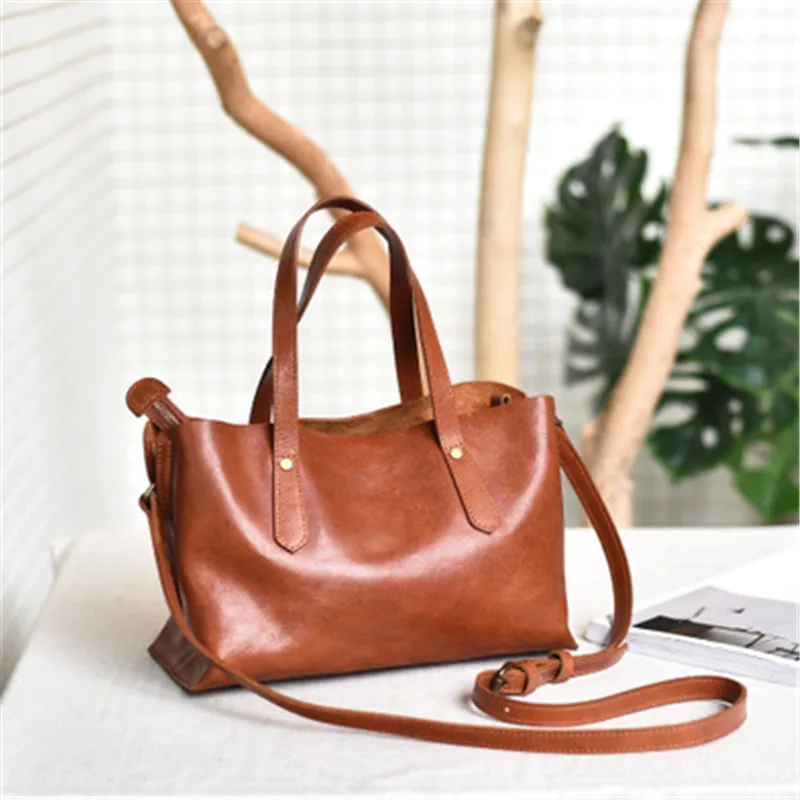 Original design handmade bag Genuine leather Multicompartment soft cowhide handbag Multicompartment commuter female shoulder bag