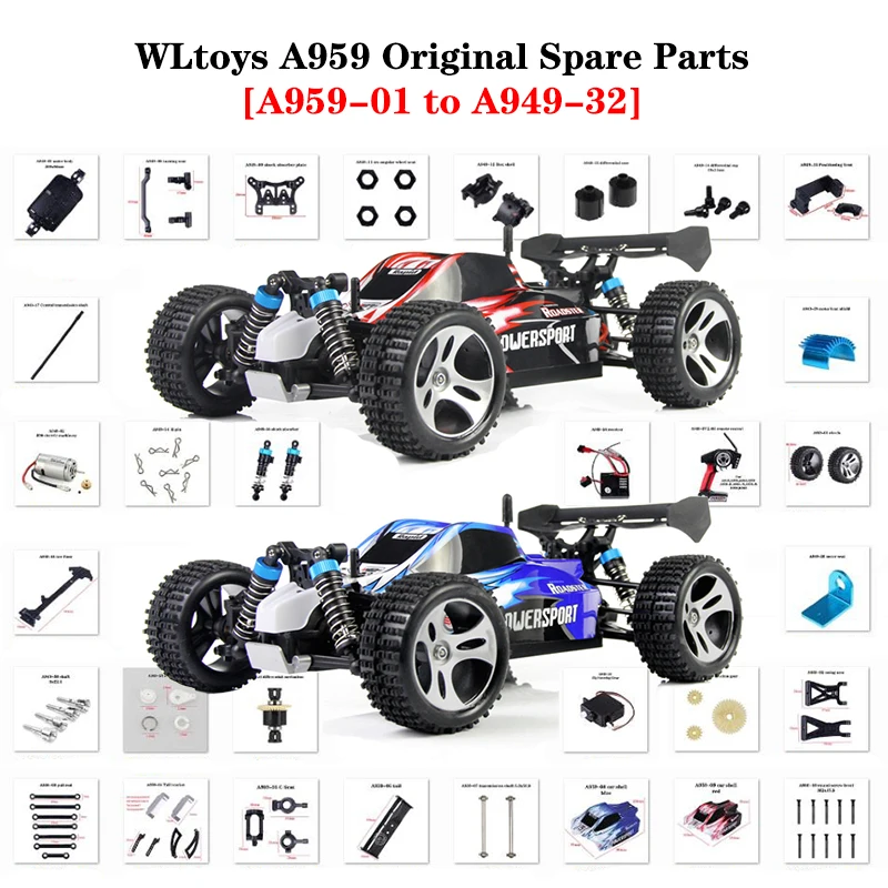 WLtoys 1:18 RC Car Spare Parts For A949/A959/A969/A979 High-Speed Car Original Accessories A959-01 to A949-32